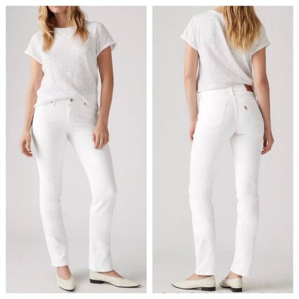 Sz 26x30- NWT Levi's Classic Straight Mid Rise Stretch Denim Jeans Simply White